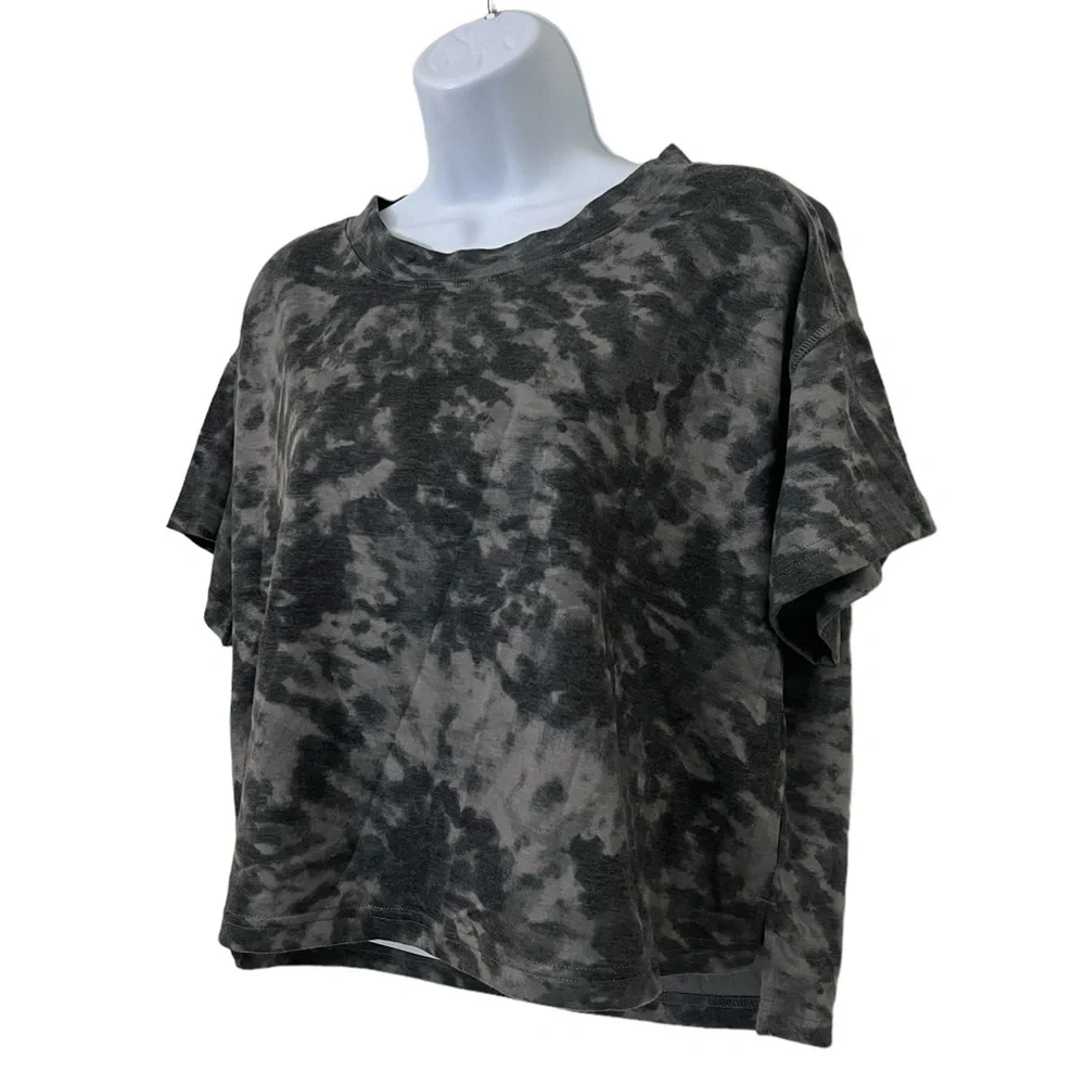 NWT Jenni Women's Gray Swirl Tie Dye Lounge Short Sleeve Crop Top - Picture 2 of 6